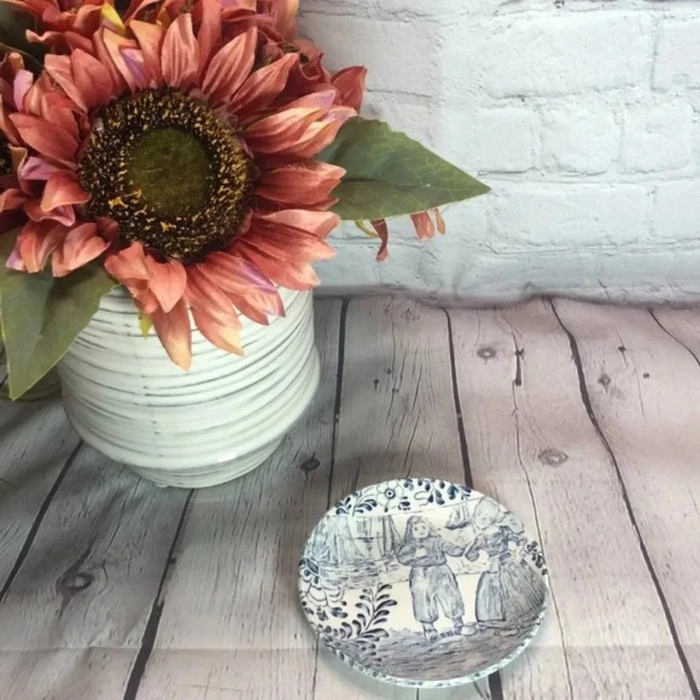 vtg BOCH Belgium Delfts Blue & White Dutch Children trinket saucer plate decor